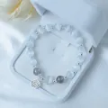 Pulsera de cuentas de ojo de gato con colgante Fu plateado en caja de regalo - Ojo de Gato #3 / Blanco (Estilo Disco Fu Suerte)