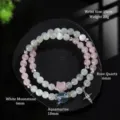 Elegante pulsera de doble hilo de piedra de luna blanca y cuarzo rosa con cuenta de aguamarina - Pulsera Estrella Piedra de Luna Blanca Cuarzo Rosa