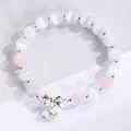 Pulsera de cuentas de ojo de gato con colgante de lazo de plata y cristales - Multicolor (Estilo Lazo Campana)