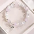 Elegante pulsera de cuentas de ojo de gato con colgante de campana de plata para mujer - Púrpura (Estilo Campana)