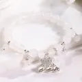 Pulsera elegante de cuentas ojo de gato con colgante de candado de larga vida plata - Blanco (Estilo Cierre de Paz)