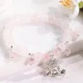 Elegante pulsera de cuentas de piedra ojo de gato rosa con colgante de candado Ruyi - Rosa (Estilo Cierre Ruyi)