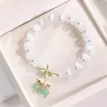 Elegante pulsera de cuentas de ojo de gato blanco con colgante de flor verde - Blanco (Estilo Hoja de Flor)