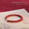 Red cinnabar bead bracelet featuring a pearl and 999 gold blessing charm for women - Emperor Cinnabar Style / 15cm