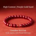 Elegant cinnabar bead bracelet featuring 999 gold bead and koi fish charm for good luck - Purple Gold Cinnabar Koi Pendant Style / 6mm
