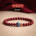 Red cinnabar bead bracelet 6mm with turquoise enamel lotus flower charm detail - Purple Gold Cinnabar Artificial Enamel Style / 6mm
