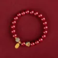 Exquisite imperial cinnabar bead bracelet featuring a 999 gold charm and jade-like bead - Emperor Cinnabar Artificial Jade Blessing Style / 8mm
