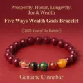 Premium cinnabar bead bracelet featuring five colored wealth god transfer beads for luck - Purple Gold Cinnabar Five Gods of Wealth Style / 8mm