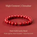 Red cinnabar beaded bracelet featuring a 999 pure gold lucky bead, 8mm stone beads - Emperor Cinnabar Transfer Bead Style / 8mm+4mm Gold Bead