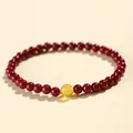 Elegant red cinnabar stone bead bracelet with a yellow amber accent bead for lucky charm - Purple Gold Cinnabar Artificial Amber Style / 4mm