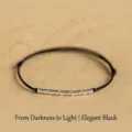 Elegant 925 sterling silver bamboo bead bracelet with black braided cord for luck - Bracelet / Elegant Black