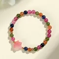 Handmade multi-colored tourmaline beaded bracelet with a pink carved maple leaf charm - Maple Leaf Pattern