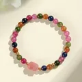 Colorful tourmaline and agate beaded bracelet with a pink pixiu charm - Pixiu Style