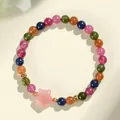 Elegant colorful tourmaline beaded bracelet featuring a pink star charm and gold spacers - Star Style