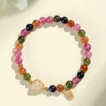 Pulsera de cuentas de turmalina de colores con calabaza de cuarzo rosa y colgante Fu. - Estilo Calabaza