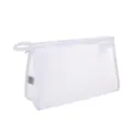 Minimalist white mesh travel toiletry bag with zipper closure and portable side loop handle - L / White