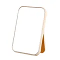 Compact folding rectangular desktop makeup mirror with a portable champagne gold stand - S / Beige