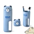 Eco-friendly wheat fiber bear toothbrush set with travel wash cup for business trips - Three-Piece Set / Blue