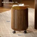 Cubo de basura moderno imitación madera marrón con tapa y ruedas giratorias base - Grano de Madera Con Tapa Con Ruedas / 12L