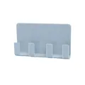 Light blue wall-mounted phone charging holder with 4 hooks for tidy wall storage organizer. - Blue