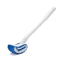 Disposable toilet brush with ergonomic long handle and curved blue sponge cleaning head - White