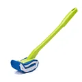 Green long-handled toilet brush with blue and white scrubbing head for bathroom cleaning - Green