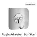 Strong silver brushed metal adhesive hook with clear acrylic base, 6x6cm square size - 6x6cm / Brushed Silver