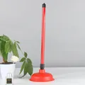 Red heavy duty toilet plunger with long straight handle for effective bathroom drainage - Standard Style (826) / Red