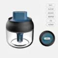 Premium glass seasoning jar with integrated silicone oil brush in blue and black finish - Blue Oil Brush Jar