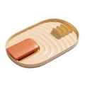 Multifunctional kitchen spatula and pot lid rest holder in cream and orange plastic tray - Lotus root pink