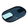 Navy blue kitchen spatula and pot lid rest with wavy drip tray and multiple slots - Navy Blue