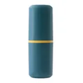 Portable teal travel toothbrush storage box and mouthwash cup set for travel use - Dark Green