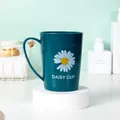 Dunkelgrüner minimalistischer Zahnputzbecher mit weißem Gänseblümchen-Druck - 301-400ml / Blau