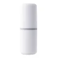 Portable white travel toothbrush and toothpaste storage case with grey ring - White