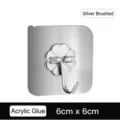 Silber gebürsteter quadratischer Wandhaken mit einer 6cm x 6cm Acrylkleber-Basis - Gebürstetes Silber