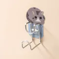 Stainless steel wall-mounted washbasin rack with cute cartoon cat adhesive - Grey Cat