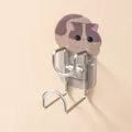 Stainless steel washbasin storage rack with cute cartoon cat design, wall-mounted hook - Khaki Cat
