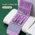 Set professionale per manicure e pedicure da 12 pezzi viola in elegante custodia in pelle - Set da 12 / Viola