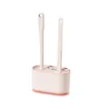Modern double toilet brush set with wall-mounted holder in beige and pink finish - Sakura Pink