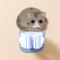 Cute grey cat cartoon self-adhesive mop and broom holder in blue finish for wall mounting - Blue