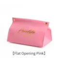 Elegant Nordic style pink leather tissue box featuring flat top and gold script - Flat Top Basic / Pink