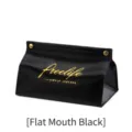 Black leather tissue box with flat mouth design and gold logo decoration - Flat Top Basic / Black