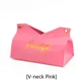 Elegant pink faux leather tissue box featuring a creative V-shaped opening for home decor - V-Opening Fashion / Pink