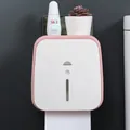 Modern pink wall-mounted bathroom tissue box storage rack with phone holder shelf - Pink