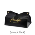 Elegant black leather tissue box featuring a V-neck design and gold button accents - V-Opening Fashion / Black