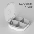 Compact ivory white portable pill box with 4 compartments and a transparent lid - 4 Grids / Ivory