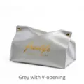 Grey V-shaped neck leather tissue box holder for home or car - V-Opening Fashion / Gray