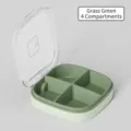 Compact grass green portable mini pill box with 4 divided compartments and clear lid - 4 Grids / Green