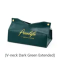 Dark green leather tissue box with V-mouth design and gold-stamped Freelife logo - V-Opening Extended / Dark Green
