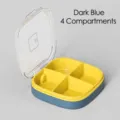 Portable 4-compartment pill box in dark blue and yellow with transparent lid - 4 Grids / Dark Blue